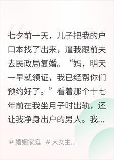 七夕儿子逼我和出轨前夫复婚,我带八百万拆迁款断亲了
